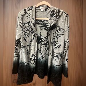 Kamana Hooded Cardigan Distressed Zip Asymmetrical Hem Sz S Pockets Boho Artsy